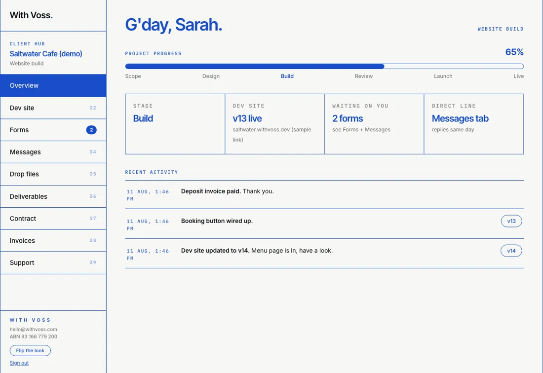The Client Hub website screenshot